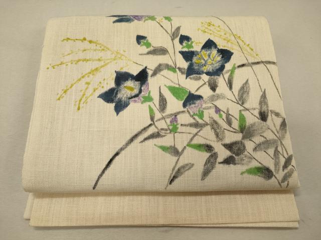 平和屋着物＊夏物　八寸名古屋帯　作家物　手描き　草花文　正絹　逸品　CAAW9112oy