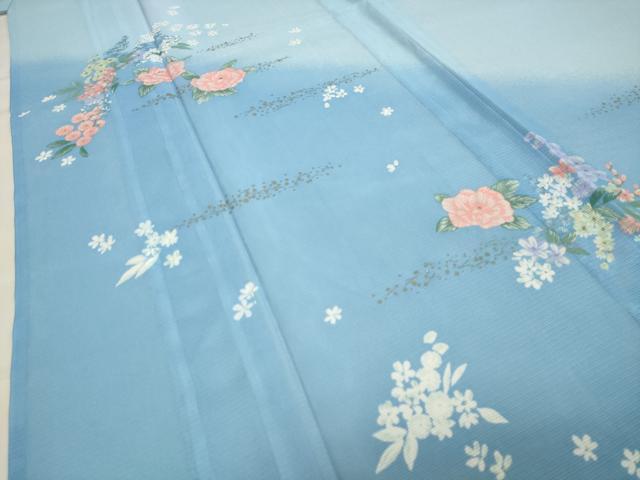 平和屋着物＊夏物 訪問着 絽 草花文 暈し染め 金彩 洗える着物