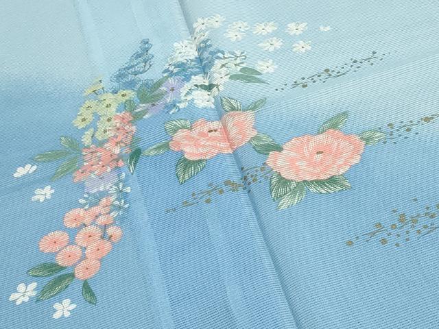 平和屋着物＊夏物 訪問着 絽 草花文 暈し染め 金彩 洗える着物