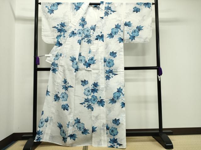 平和屋着物＊夏物　小紋　紗　枝花文　CAAW9936gh_2