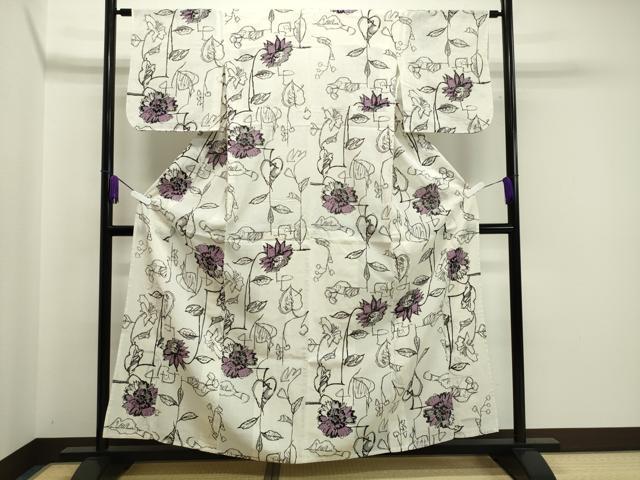 平和屋着物＊夏物　小紋　紗　草花文　CAAW9940gh 平和屋着物＊夏物 小紋 紗 草花文 CAAW9940gh