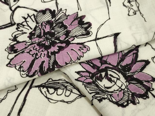 平和屋着物＊夏物　小紋　紗　草花文　CAAW9940gh