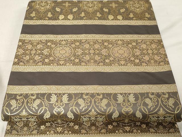 平和屋着物●西陣織 陰山織物謹製 名物裂間道 伝統工芸士 箔屋清兵衛 六通柄袋帯 草木染 横段更紗花文 金糸 正絹 逸品 CAAX0491yk