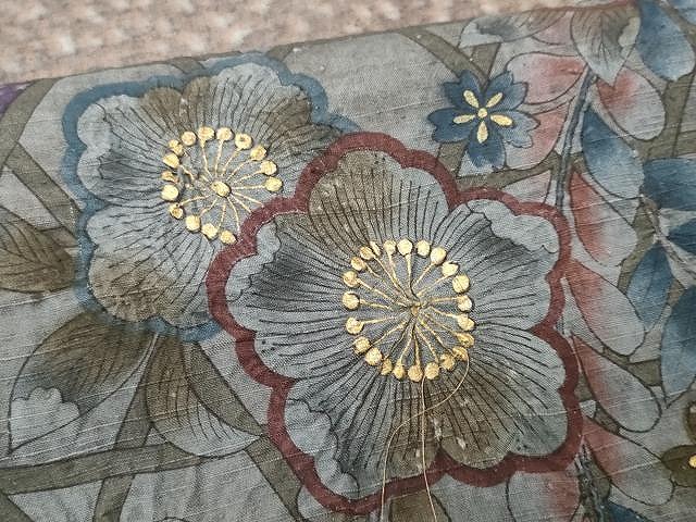 平和屋着物○太鼓柄袋帯 作家物 籬花文 金彩 正絹 逸品 CAAX0500yk