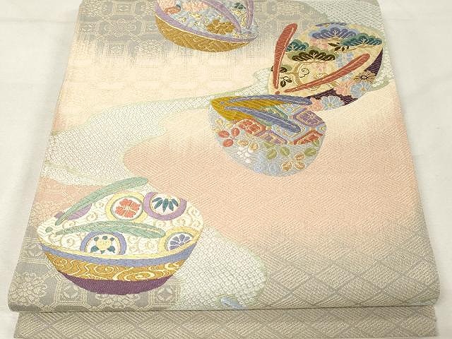 平和屋着物●西陣　帯匠山下　六通柄袋帯　唐織　越天楽　吉日花宝紋　正絹　逸品　未使用　CAAX0505yk