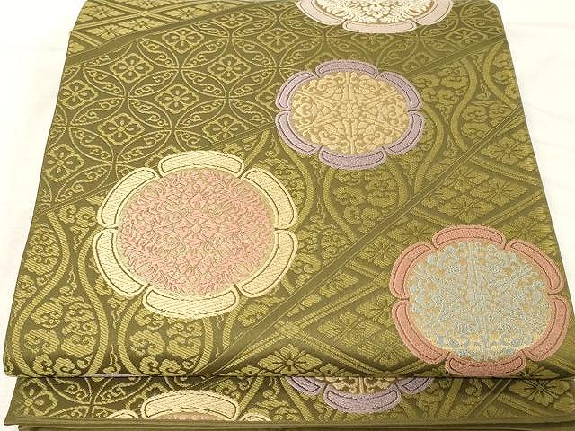 平和屋着物●六通柄袋帯　唐織　絵皿花文　金糸　正絹　逸品　CAAX0517yk