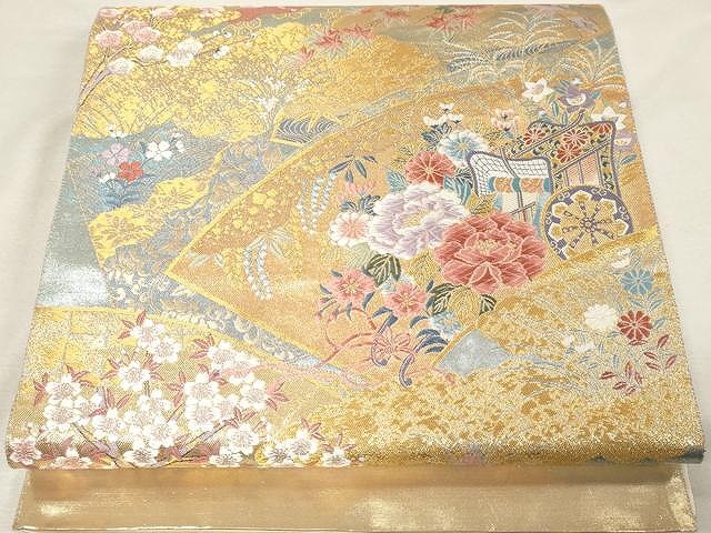 平和屋着物●西陣　長嶋成織物　六通柄袋帯　唐織　春秋雅苑文　金糸　正絹　逸品　未使用　CAAX0544yk