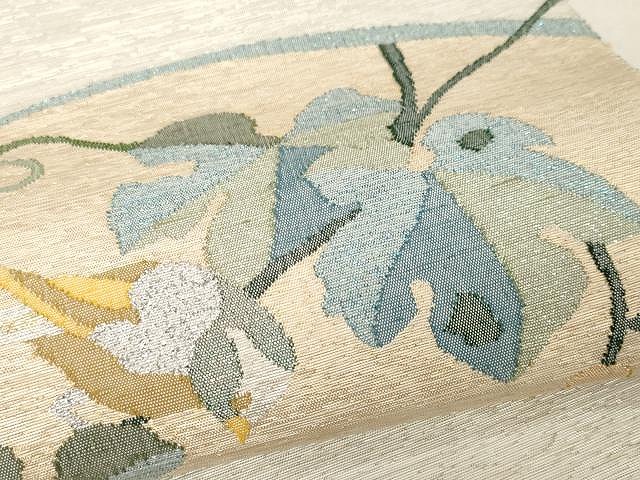 平和屋着物○西陣 宮階織物 太鼓柄袋帯 枝葉文 金銀糸 正絹