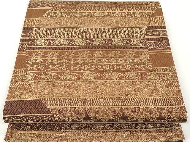 平和屋着物●六通柄袋帯　横段花唐草文　金糸　正絹　逸品　CAAX0754yk