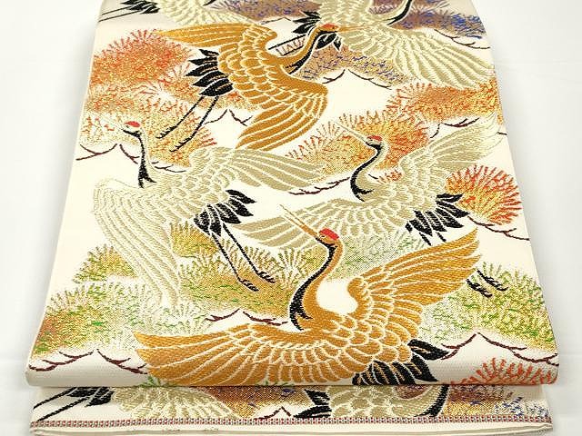 平和屋着物●六通柄　本袋帯　唐織　松鶴錦　金彩　正絹　逸品　CAAX0756yk