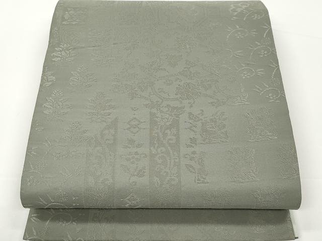 平和屋着物●全通柄袋帯　名物裂　松葉色　正絹　逸品　CAAX0770yk