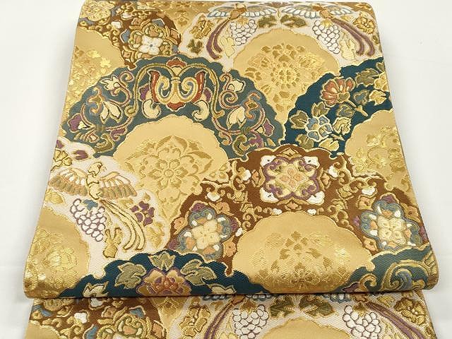 平和屋着物●六通柄袋帯　唐織　正倉院鳳凰花文　金糸　正絹　逸品　CAAX0777yk