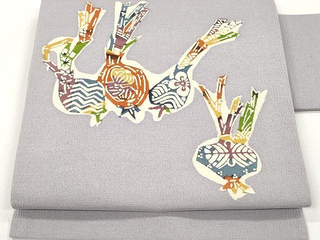 平和屋着物●九寸名古屋帯　型染め　吉祥文　鬼しぼ縮緬　正絹　逸品　CAAX0788yk