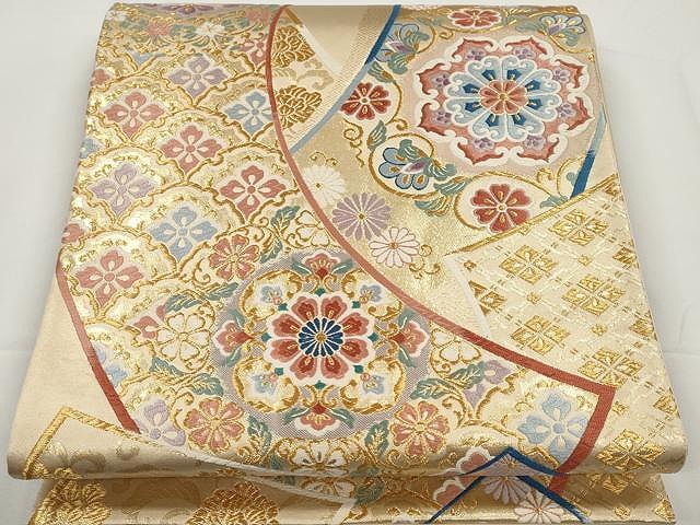 平和屋着物●六通柄袋帯　唐織　正倉院花文　金糸　正絹　逸品　CAAX0793yk 平和屋着物○六通柄袋帯 唐織 正倉院花文 金糸 正絹