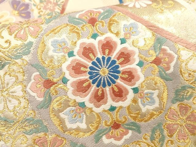 平和屋着物○六通柄袋帯 唐織 正倉院花文 金糸 正絹