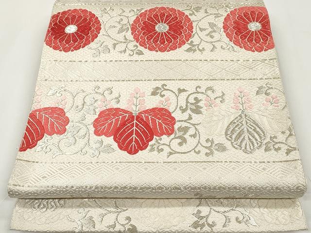 平和屋着物●六通柄袋帯　唐織　菊桐唐草文　銀糸　正絹　逸品　CAAX0797yk