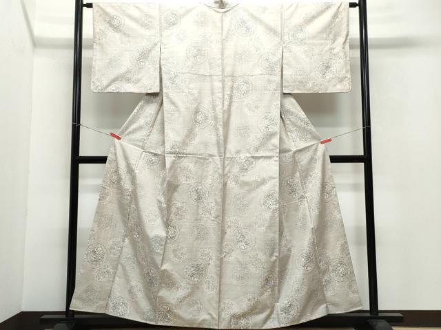 平和屋着物●本場大島紬　白大島　9マルキ　絵皿鳳凰草花文　正絹　逸品　CAAX0803vf 平和屋着物○本場大島紬 白大島 9マルキ 絵皿鳳凰草花文 正絹