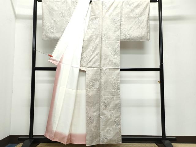 平和屋着物○本場大島紬 白大島 9マルキ 絵皿鳳凰草花文 正絹