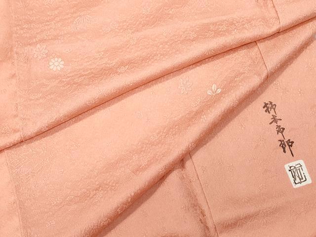 平和屋着物●本加賀友禅作家　柿本市郎監修　小紋　風景草花文　珊瑚朱色　正絹　逸品　CAAX0804vf