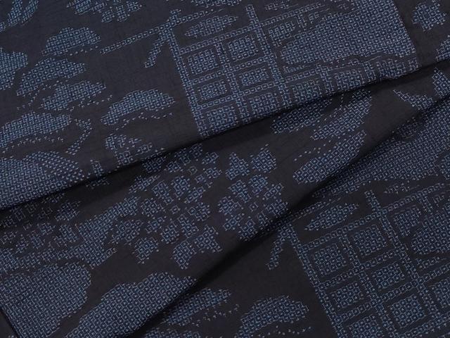 平和屋着物●結城紬　100亀甲　風景松花文　正絹　逸品　CAAX0805vf