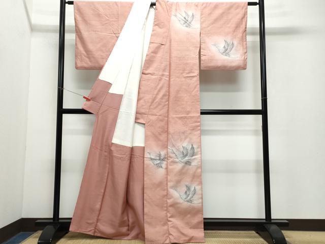 平和屋着物●訪問着　小千谷紬　飛鶴文　正絹　逸品　CAAX0809vf 平和屋着物○訪問着 小千谷紬 飛鶴文 正絹 逸品 CAAX0809vf