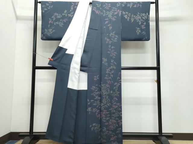 平和屋着物○訪問着 絞り 刺繍 南天文 黒地 金彩 正絹 逸品 AABA3820ph