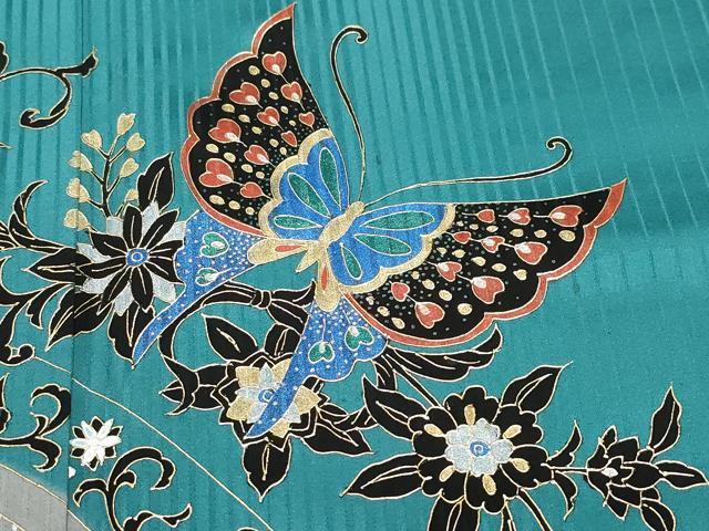 平和屋着物●染織作家　染織デザイナー　大島明　訪問着　更紗花蝶唐草文　金銀彩　正絹　逸品　CAAX0834vf 平和屋着物○染織作家 染織デザイナー 大島明 訪問着 更紗花蝶唐草文