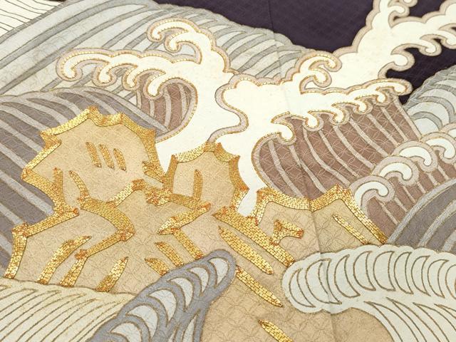 平和屋着物○豪華色留袖 長襦袢セット 駒刺繍 立波文 金彩 正絹 逸品