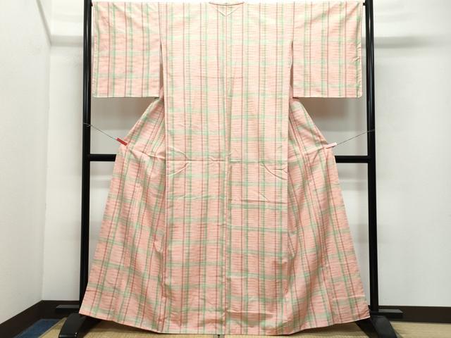 平和屋着物●上質な紬　花織　格子柄　正絹　逸品　CAAX0852vf 平和屋着物○上質な紬 花織 格子柄 正絹 逸品 CAAX0852vf