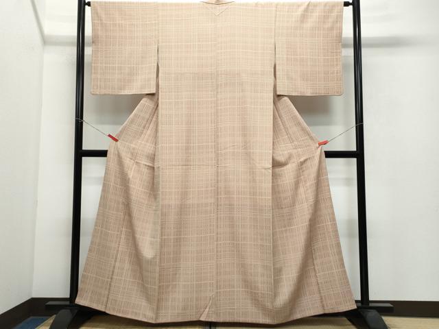 平和屋着物○上質な色無地 格子地紋 葡萄色 正絹 逸品 未使用 DAAY1822ps