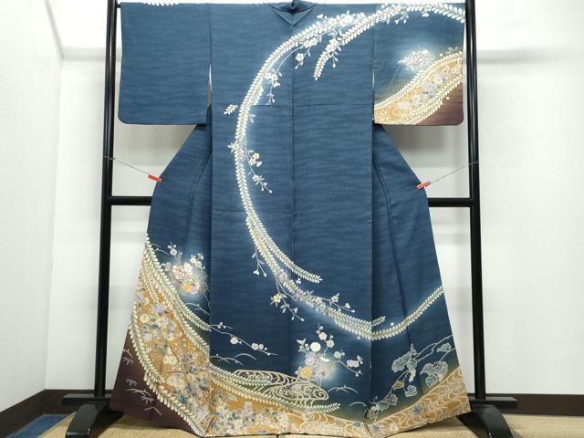 平和屋着物●訪問着　鴛鴦草花文　暈し染め　金彩　正絹　逸品　CAAX0863vf