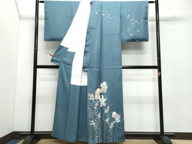 平和屋着物●京童人形絵師　高橋翠延　訪問着　童子遊び花文　正絹　逸品　CAAX0884vf 平和屋着物○京童人形絵師 高橋翠延 訪問着 童子遊び花文 正絹 逸品