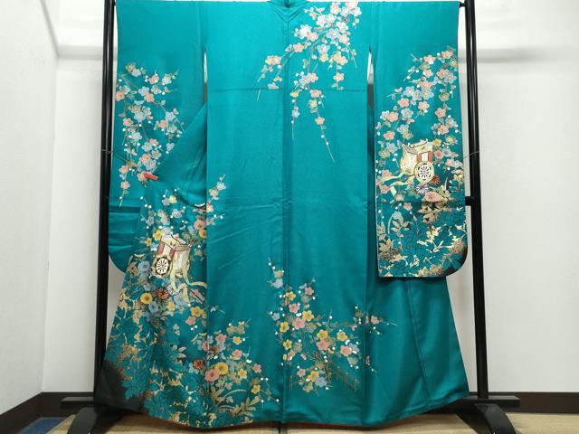 平和屋着物●豪華振袖　御所車枝花文　銀通し地　正絹　逸品　CAAX0891vf