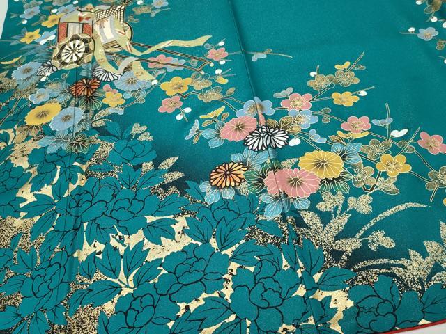 平和屋着物●豪華振袖　御所車枝花文　銀通し地　正絹　逸品　CAAX0891vf 平和屋着物○豪華振袖 御所車枝花文 銀通し地 正絹 逸品 CAAX0891vf