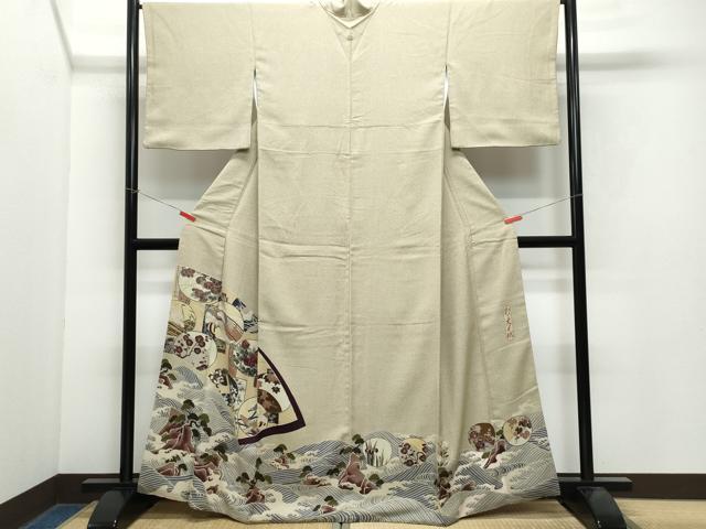 プロフ必読☆お召☆日本画家☆霜鳥忍☆彩天目織☆トールサイズ 平和屋着物○日本画家 霜鳥忍の世界 彩天目織 訪問着 立波