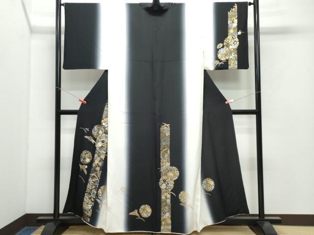 平和屋着物●訪問着　駒刺繍　雪輪草花文　暈し染め　金銀彩　正絹　逸品　CAAX0906vf