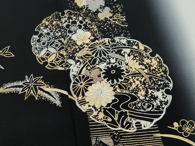 平和屋着物●訪問着　駒刺繍　雪輪草花文　暈し染め　金銀彩　正絹　逸品　CAAX0906vf 平和屋着物○訪問着 駒刺繍 雪輪草花文 暈し染め 金銀彩