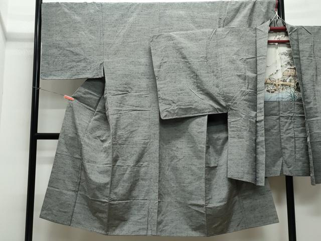 平和屋着物●男性　紬　アンサンブル　灰色　正絹　逸品　CAAX0919vf