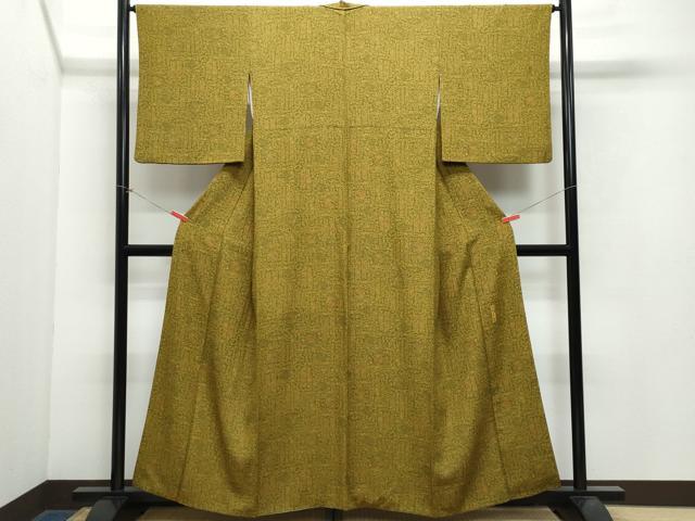 平和屋着物●重要無形文化財　人間国宝　中村勇二郎　小紋　更紗花文　正絹　逸品　CAAX0936vf 平和屋着物○重要無形文化財 人間国宝 中村勇二郎 小紋 更紗花