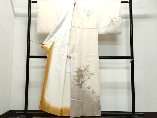 平和屋着物●金彩友禅　卓越技能者・名工・和田光正　訪問着　風景草花文　金彩　正絹　逸品　CAAX0939vf 平和屋着物○金彩友禅 卓越技能者・名工・和田光正 訪問着 風景草花