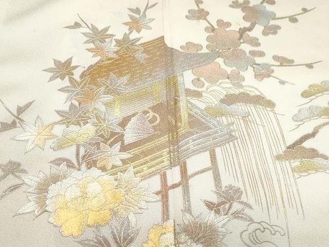 平和屋着物●金彩友禅　卓越技能者・名工・和田光正　訪問着　風景草花文　金彩　正絹　逸品　CAAX0939vf 平和屋着物○金彩友禅 卓越技能者・名工・和田光正 訪問着 風景草花