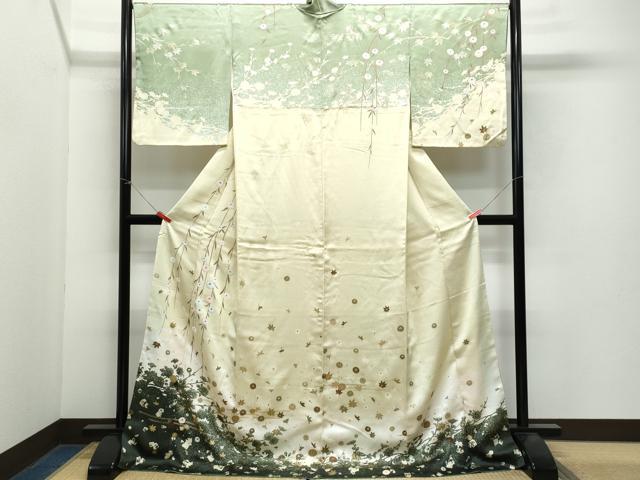 平和屋着物○訪問着 草花文 金銀彩 正絹 逸品 CAAX0952vf 付け下げ
