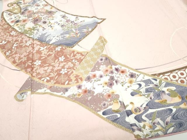 平和屋着物○訪問着 絵巻鴛鴦草花文 金彩 正絹 逸品 CAAX0978vf 付け下げ