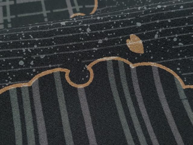 平和屋着物○上質な小紋 雪輪舞花文 黒地 金彩 正絹 逸品 CAAX0996vf