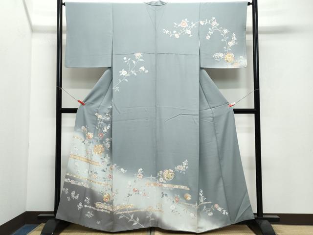 平和屋着物●訪問着　駒刺繍　花唐草文　暈し染め　金彩　正絹　逸品　CAAX0998vf