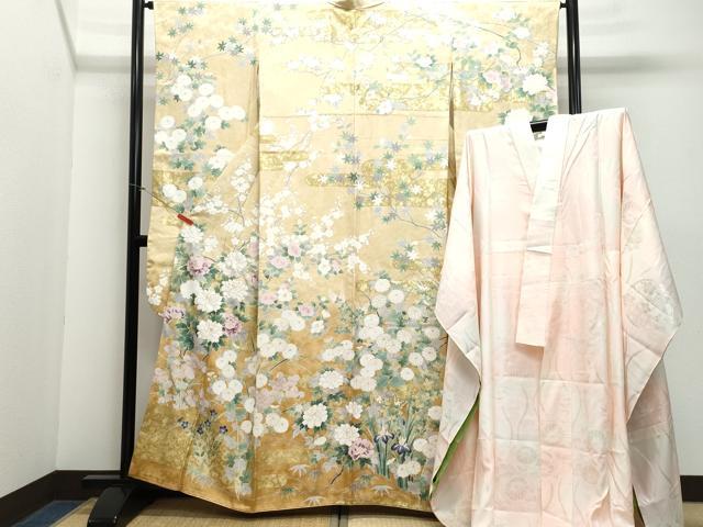 平和屋着物●豪華振袖・長襦袢セット　草花文　暈し染め　金彩　さが美扱い　正絹　逸品　CAAX1024vf