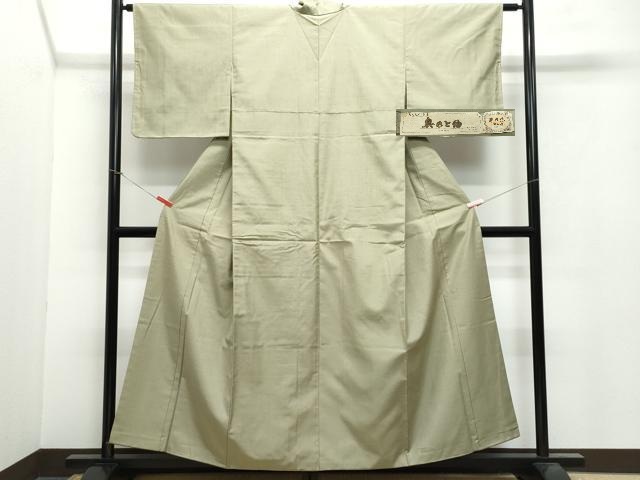 平和屋着物●奥のと紬　生紬　乃花染　草木染　利休色　反端付き　正絹　逸品　CAAX1032vf 平和屋着物○奥のと紬 生紬 乃花染 草木染 利休色 反端付き 正絹 逸品