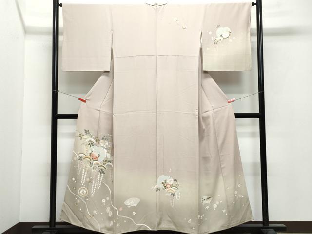 平和屋着物●訪問着　友禅　作家物　吉祥地紙鼓草花文　暈し染め　正絹　逸品　CAAX1034vf