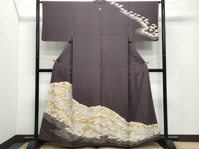 平和屋着物●訪問着　駒刺繍　立波松文　金彩　正絹　逸品　CAAX1048vf