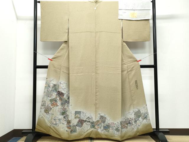 平和屋着物●日本画家　霜鳥忍の世界　彩天目織　訪問着　百人一首　反端付き　正絹　逸品　CAAX1059vf